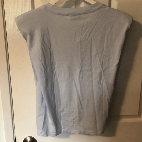 Aritzia Babaton V-Neck Blue Shoulder Pad Sleeveless T-Shirt size S - Picture 3 of 6